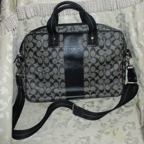 COACH HERITAGE SIGNATURE  ZIP TOP BRIEF/LAPTOP Black - Picture 2 of 10